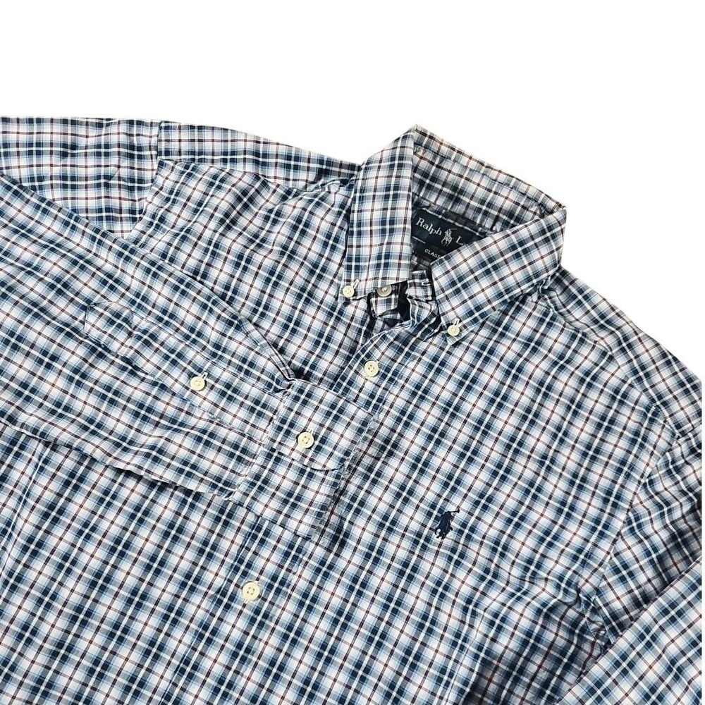 Ralph Lauren Navy, White & Light Blue Plaid Oxford Button-Down Shirt